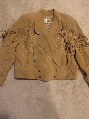 Vintage G-III Tan Suede Fringe Cropped Western Jacket